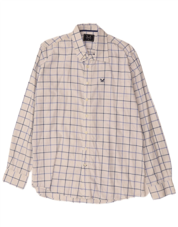Crew Clothing Camisa masculina grande de algodão xadrez branco