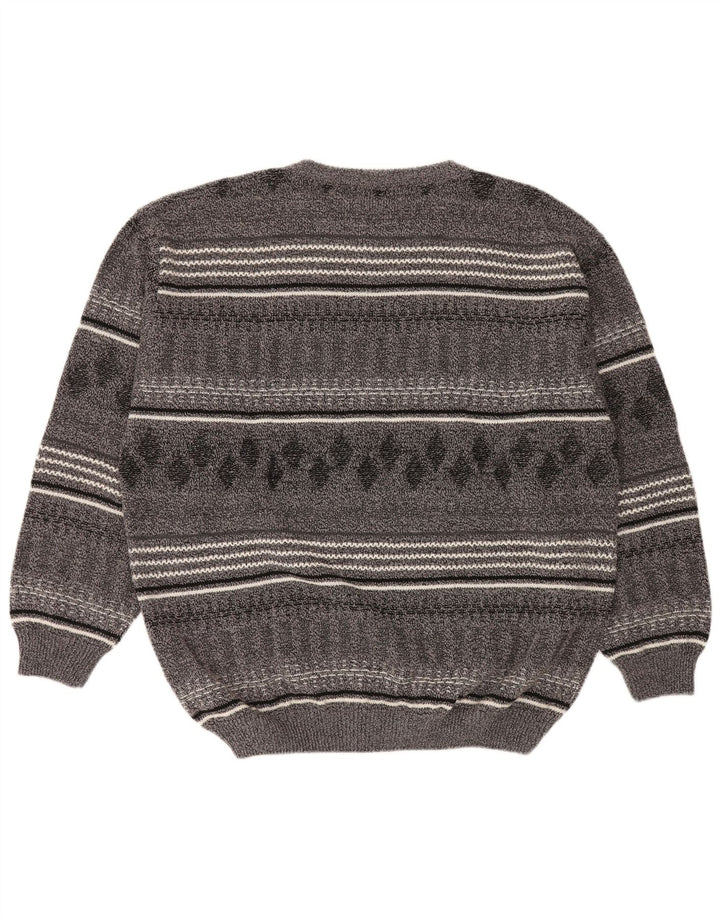Suéter masculino Malagrida com gola canoa 2XL lã listrada cinza