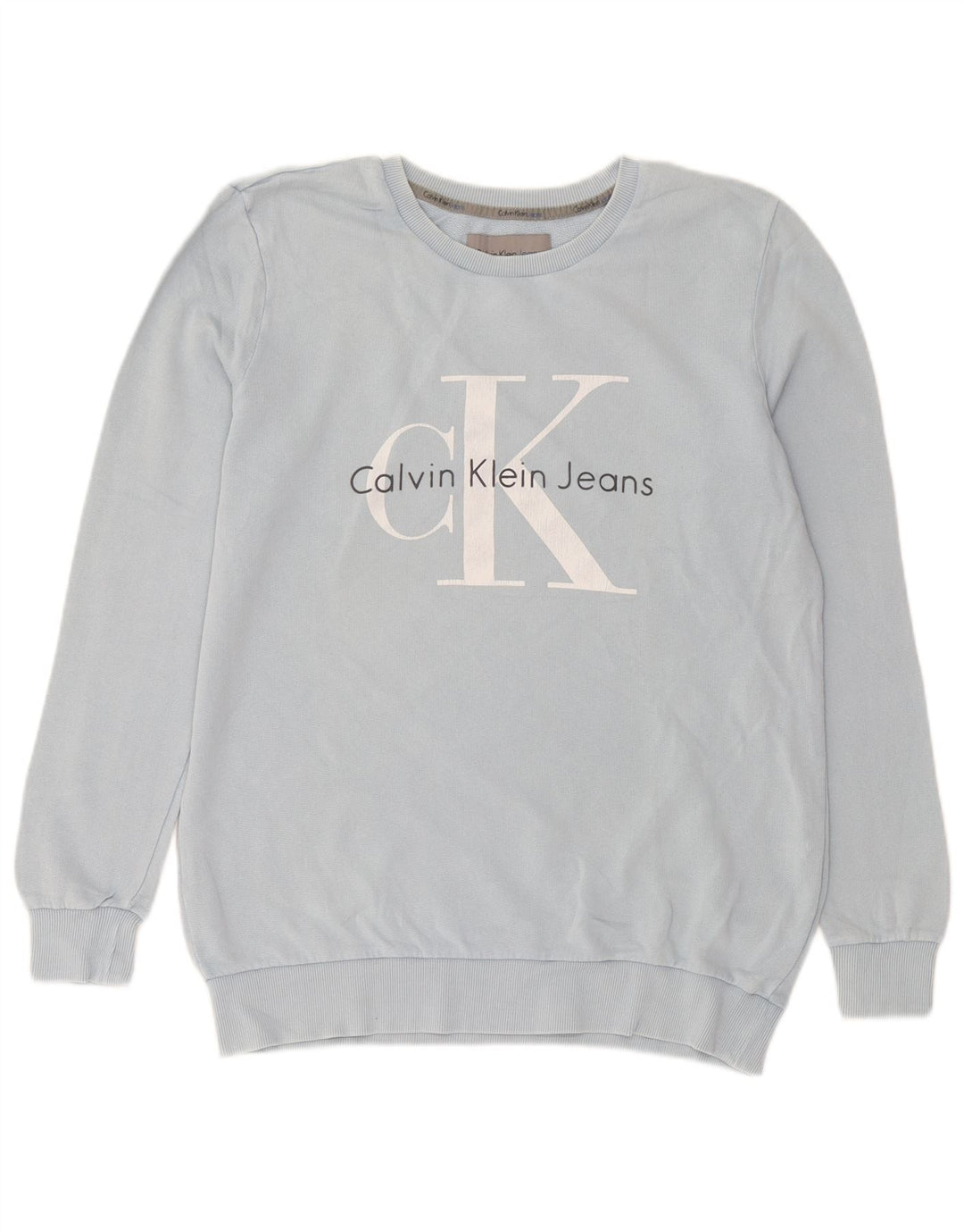 Calvin Klein Jeans Masculino moletom gráfico jumper pequeno azul algodão