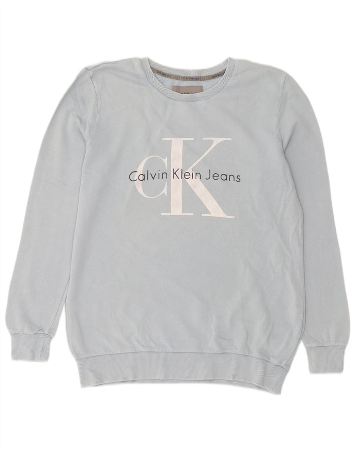 Calvin Klein Jeans Masculino moletom gráfico jumper pequeno azul algodão