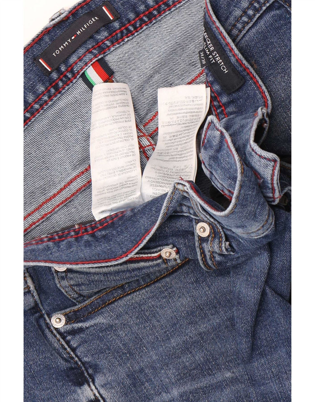 Tommy Hilfiger Masculino Bleecker Stretch Slim Jeans W34 L30 Azul Algodão