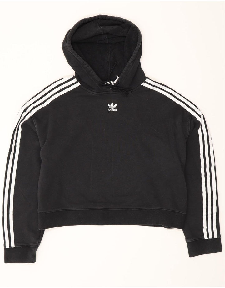 Adidas Womens Crop Oversized Hoodie Jumper Reino Unido 12 Médio Preto