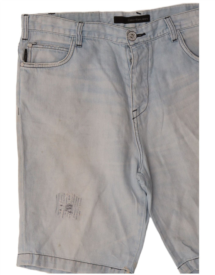 Calvin Klein Shorts jeans masculino desgastado W36 grande azul