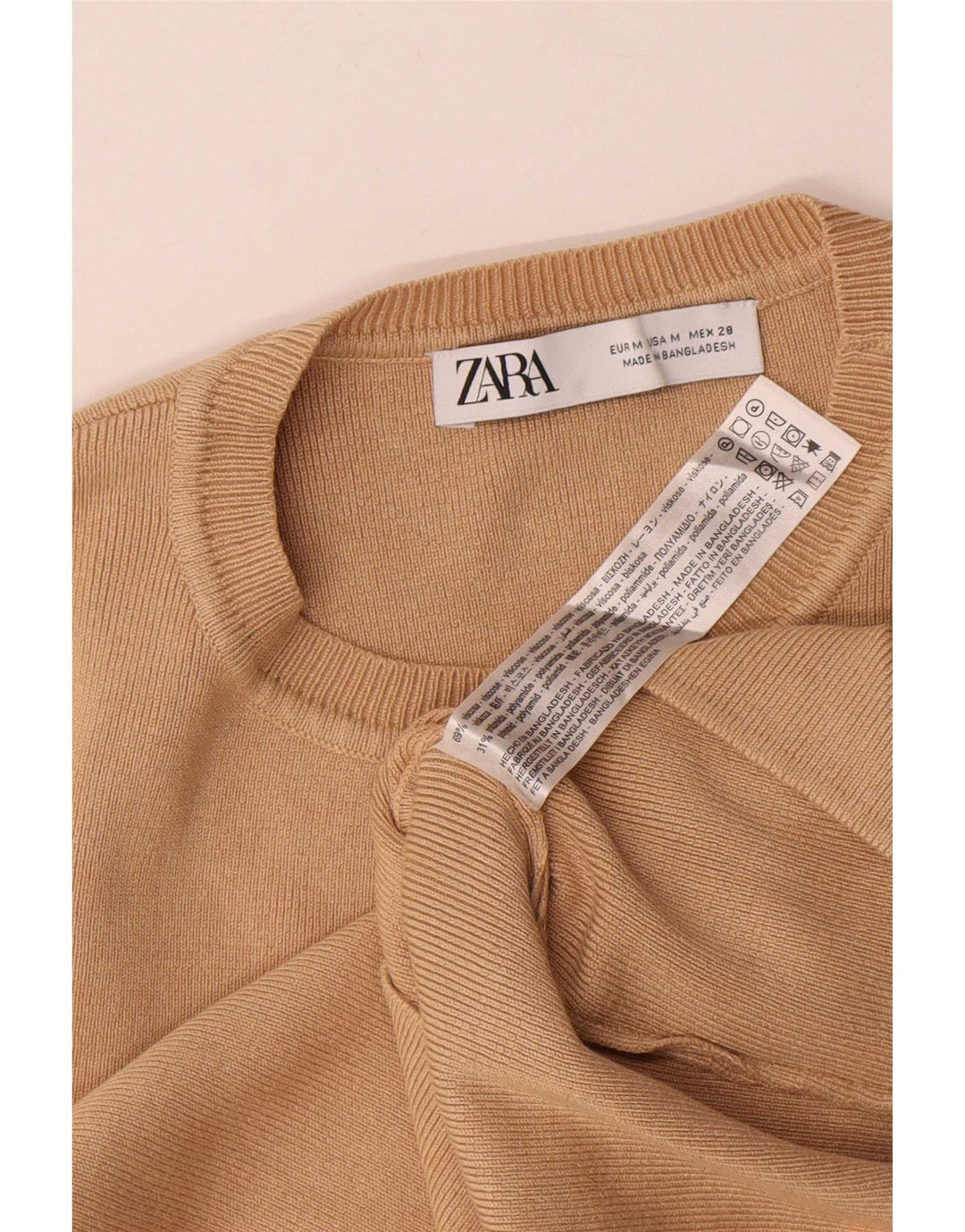 Zara Womens Crop Vest Top UK 12 Médio Bege Viscose