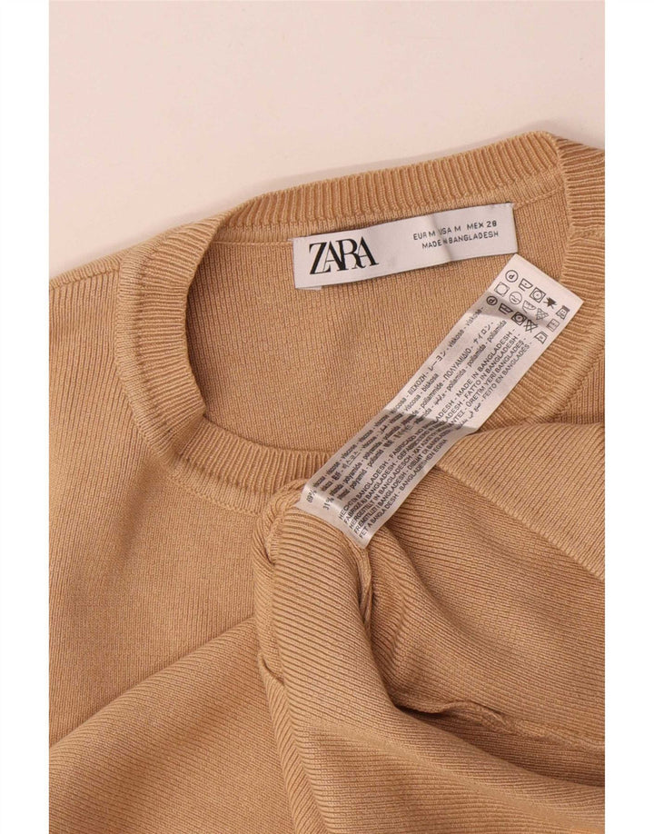 Zara Womens Crop Vest Top UK 12 Médio Bege Viscose