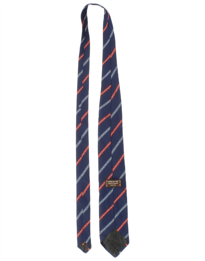 Gravata masculina Givenchy tamanho único azul listrado de seda clássico