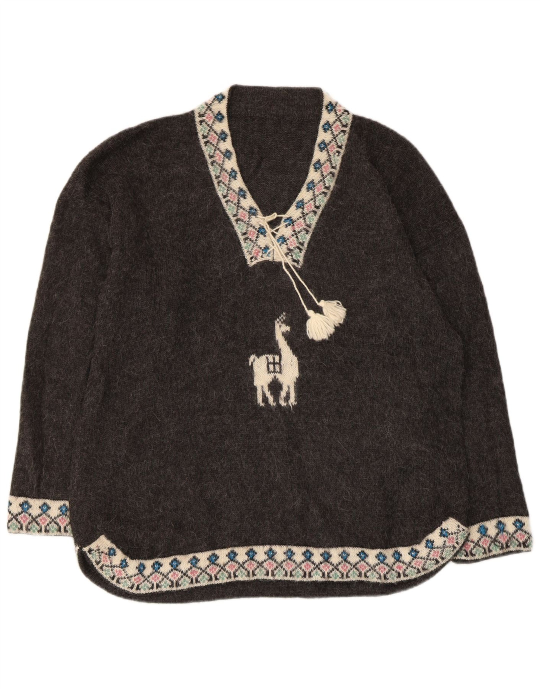 Suéter feminino VINTAGE com decote em V grande UK 18 XL cinza Fair Isle