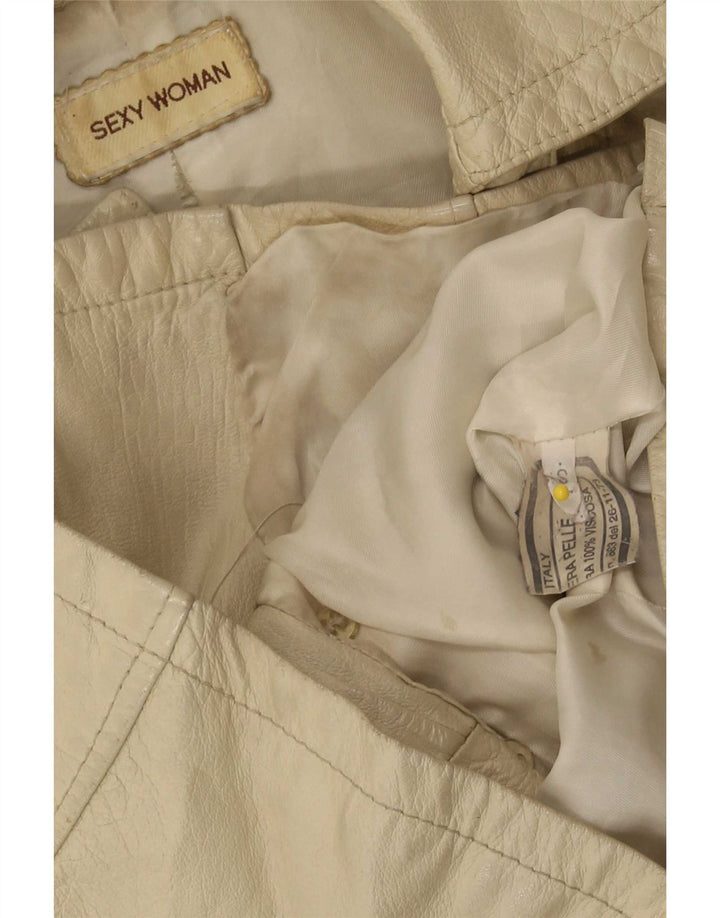 Jaqueta de couro feminina vintage UK 10 pequena bege