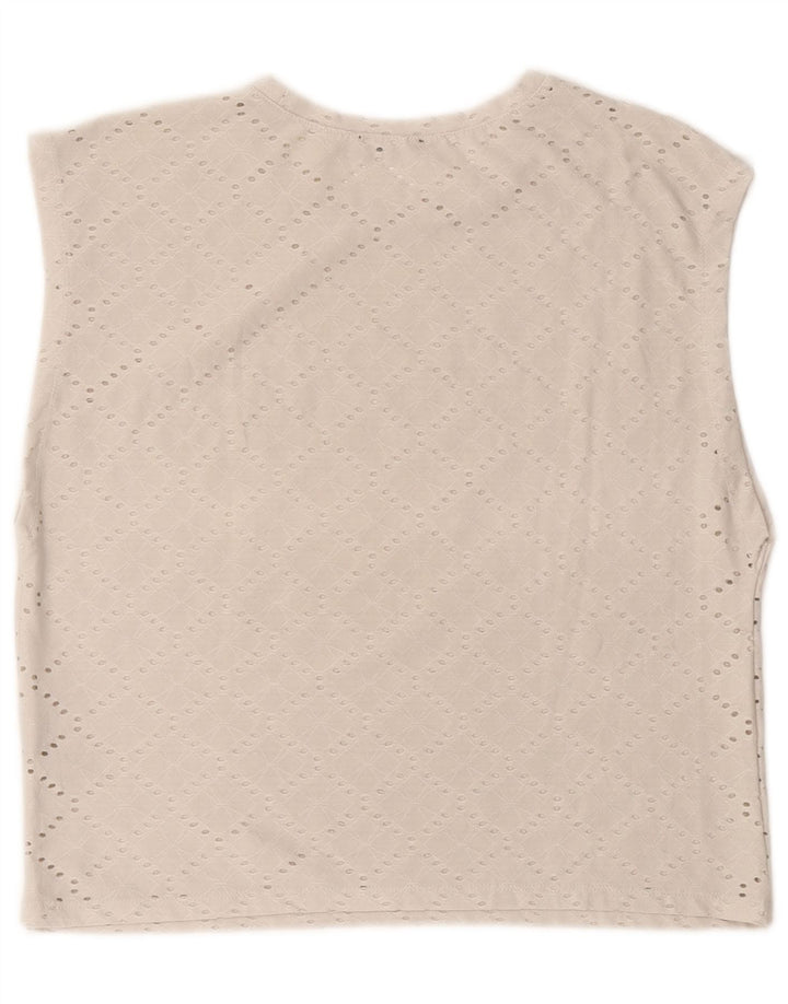 Zara blusa feminina sem mangas oversized top UK 10 pequeno poliéster branco