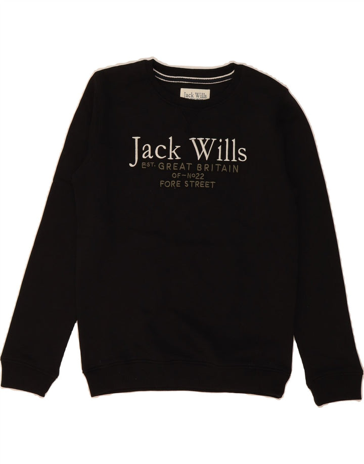 JACK WILLS Girls Graphic Sweatshirt Jumper 12-13 Years Black Cotton Vintage Jack Wills and Second-Hand Jack Wills from Messina Hembry 