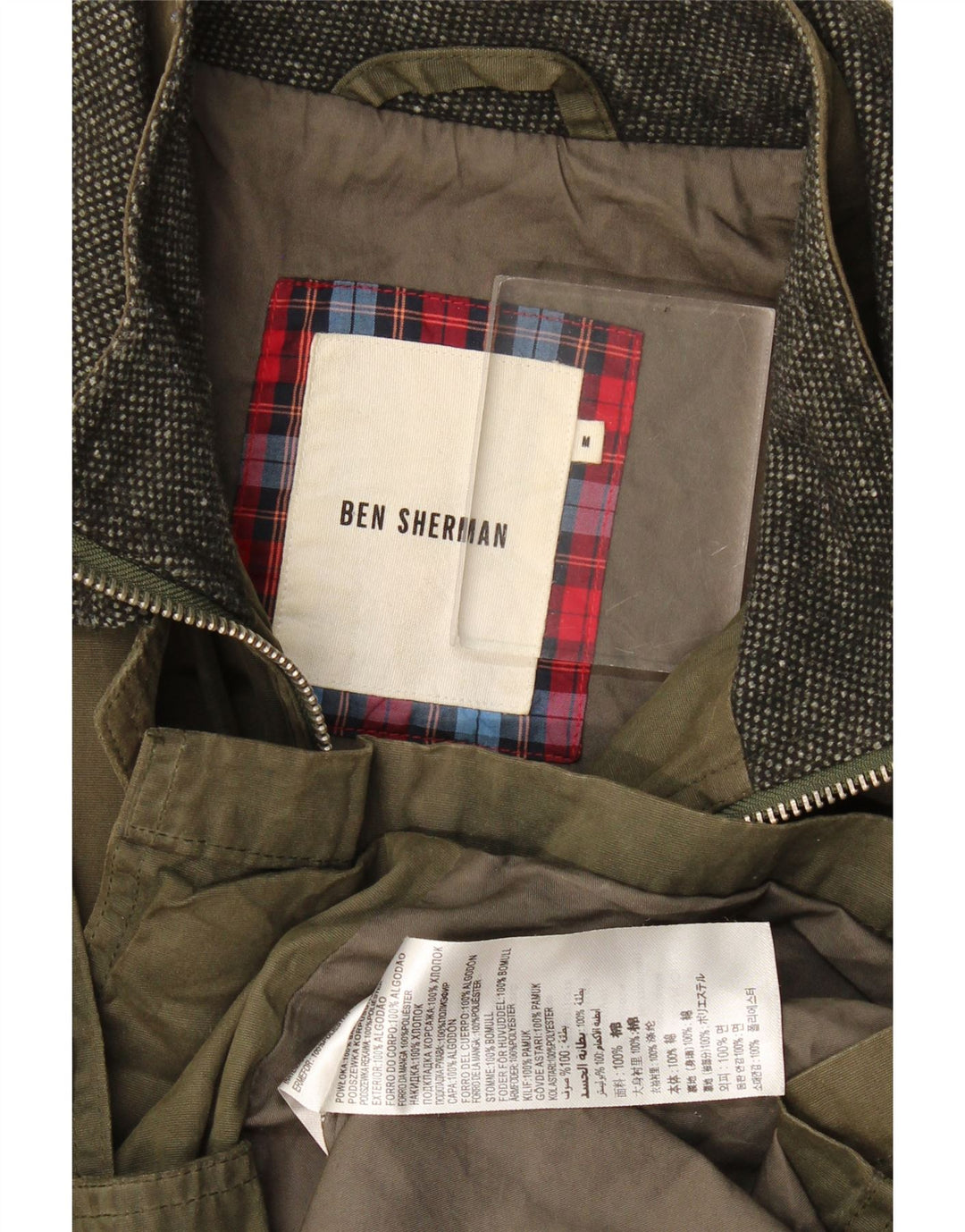Jaqueta masculina de algodão encerado Ben Sherman Reino Unido 38 algodão cáqui médio