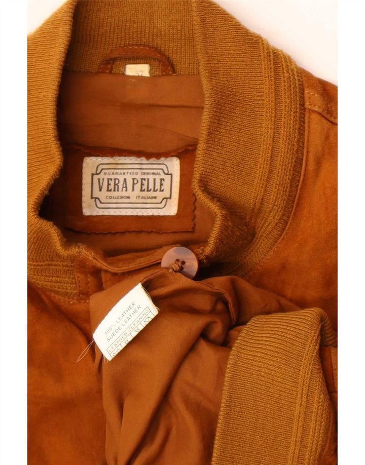 Jaqueta bomber masculina vintage de camurça IT 52 couro bege grande