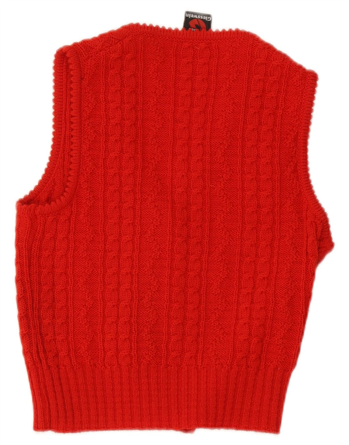 Suéter cardigã feminino Giesswein cropped sem mangas UE 40 lã vermelha média