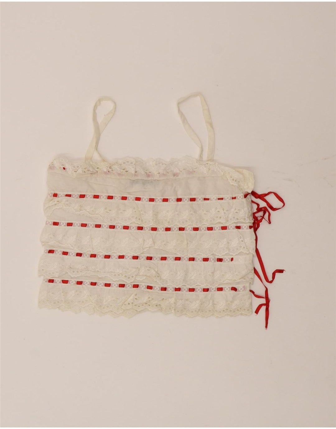 Lorena'O Top feminino cropped IT 40 pequeno algodão listrado branco