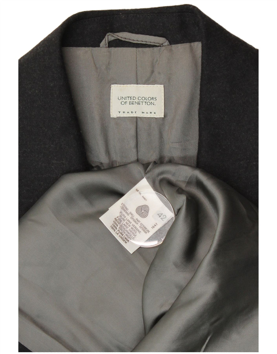 Jaqueta blazer feminina de 2 botões BENETTON IT 42 médio preto lã nova