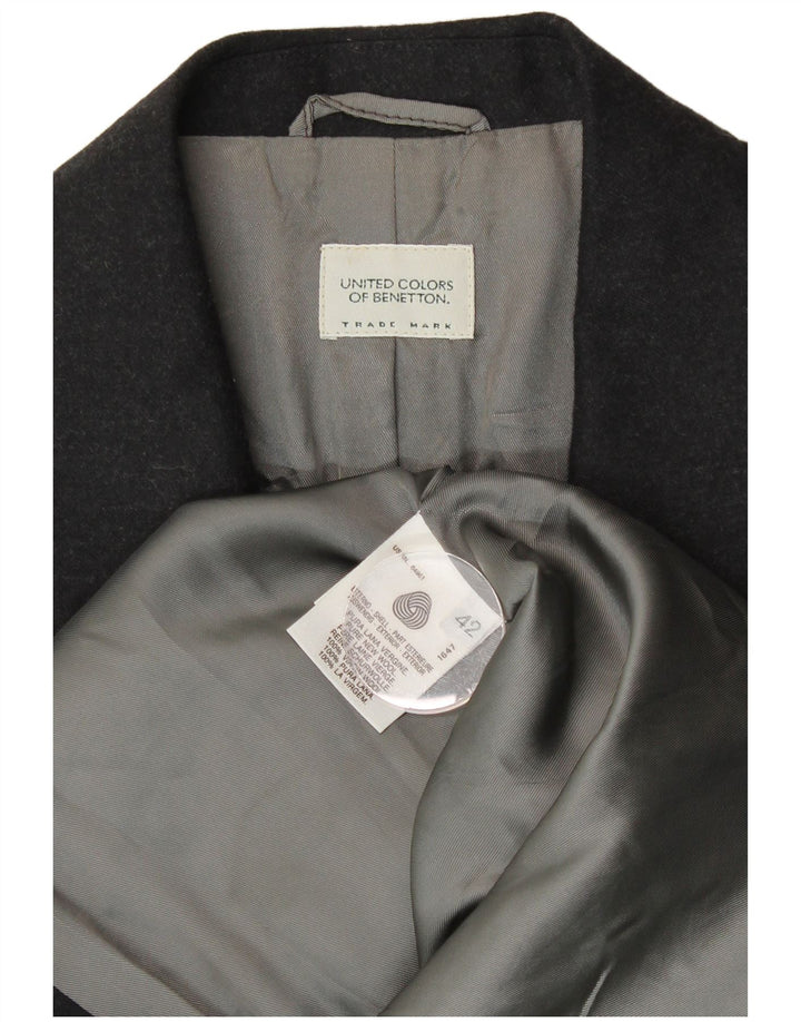 Jaqueta blazer feminina de 2 botões BENETTON IT 42 médio preto lã nova