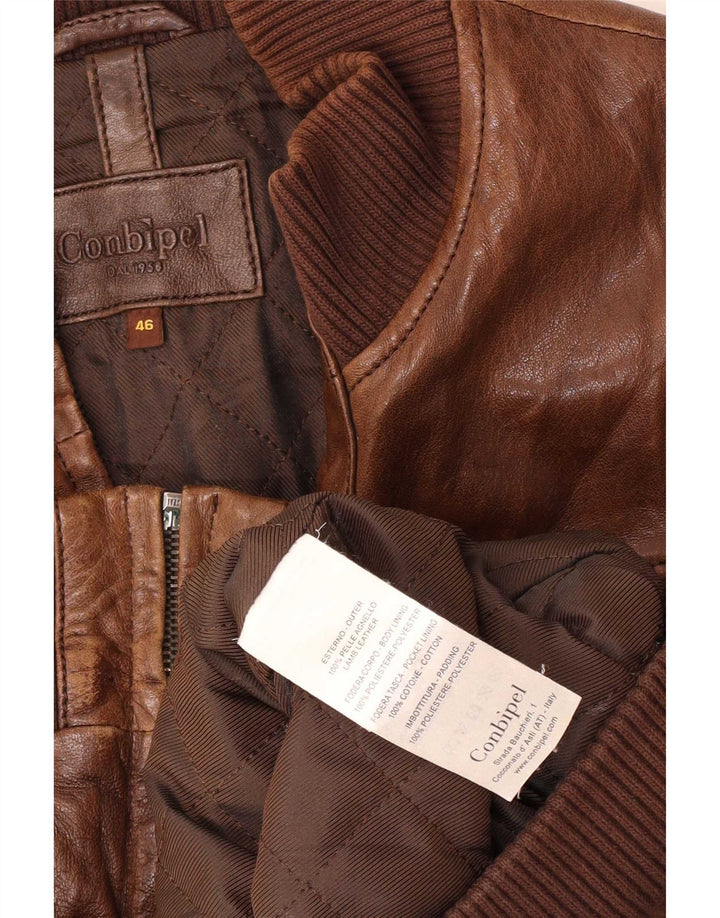 Jaqueta bomber masculina de couro Conbipel IT 46 pequena marrom