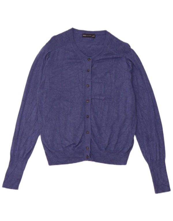 Suéter cardigã feminino Marks & Spencer UK 14 viscose azul médio