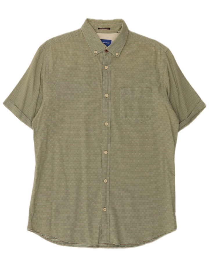 Camisa masculina de manga curta Jack & Jones verde médio manchado