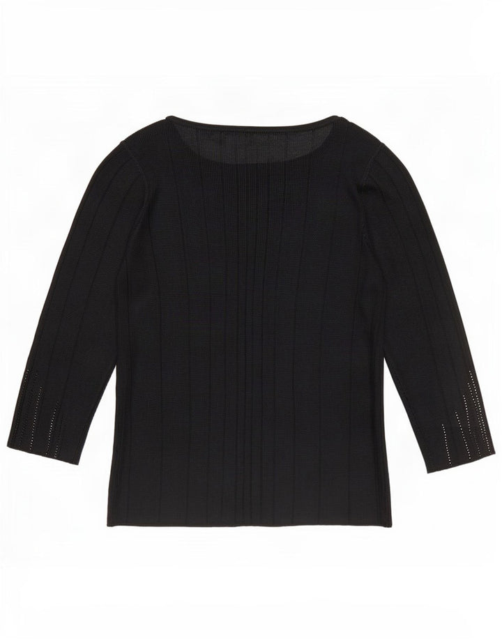 Blusa feminina de manga 3/4 da Marks & Spencer UK 14 listrada preta média