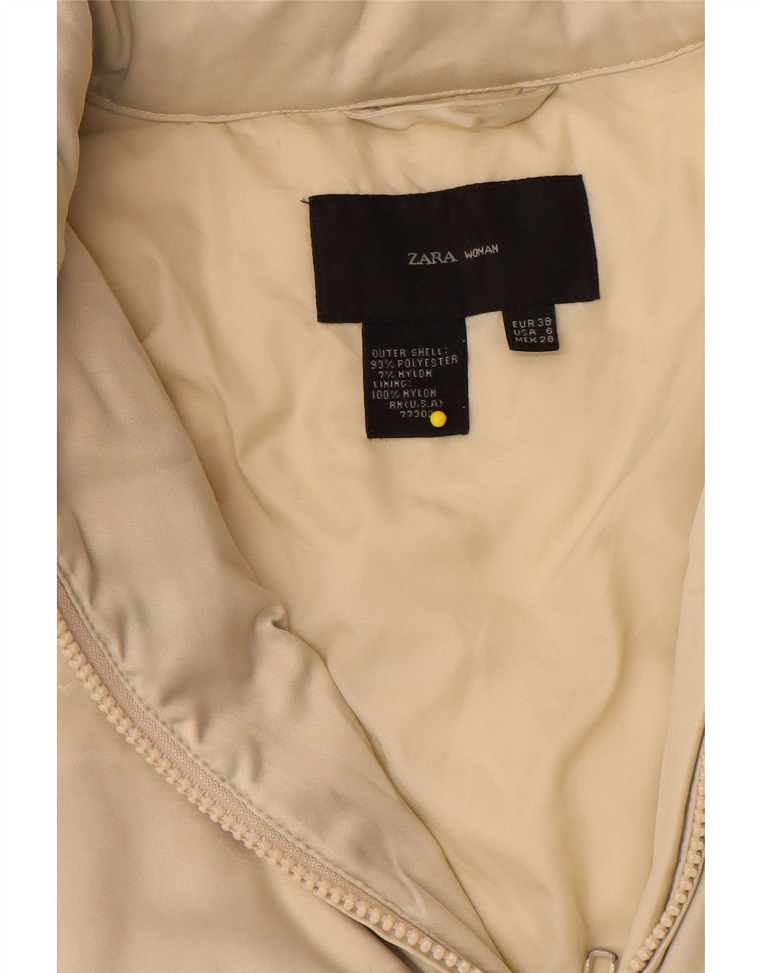 Jaqueta acolchoada com capuz feminino Zara EU 38 poliéster bege pequeno