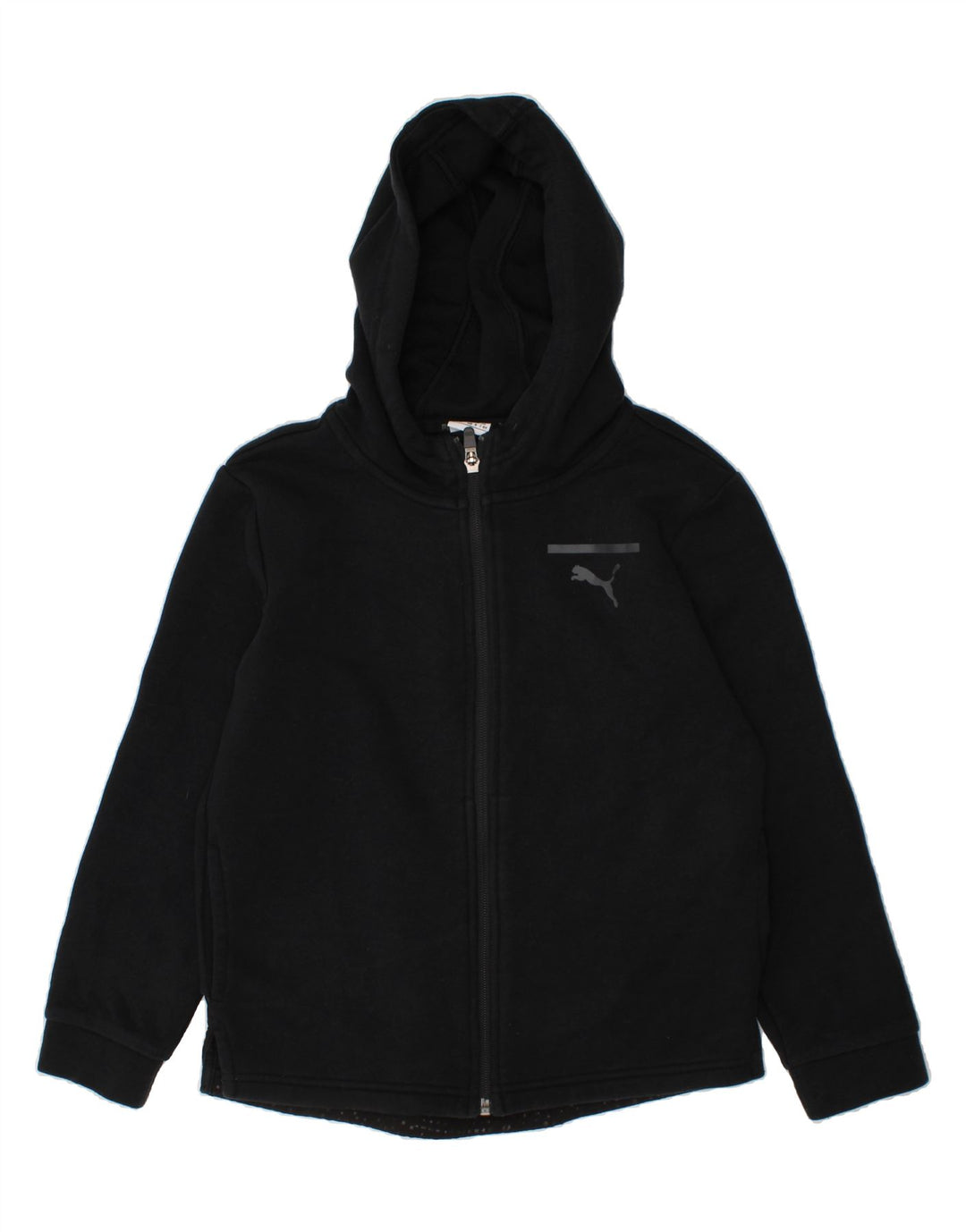 PUMA Girls Graphic Zip Hoodie Sweater 7-8 Years Black Cotton Vintage Puma and Second-Hand Puma from Messina Hembry 