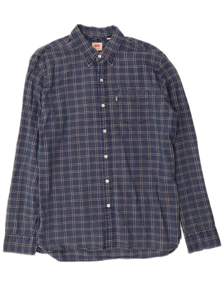 Camisa masculina Levi's grande xadrez azul marinho de algodão