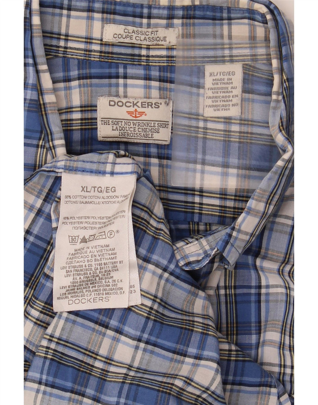 Camisa masculina Dockers de manga curta clássica XL algodão xadrez azul