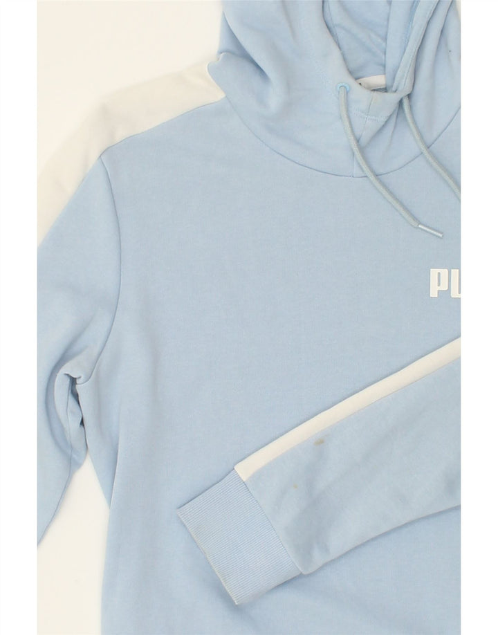 PUMA Womens Hoodie Jumper UK 12 Medium Blue Colourblock Cotton Vintage Puma and Second-Hand Puma from Messina Hembry 
