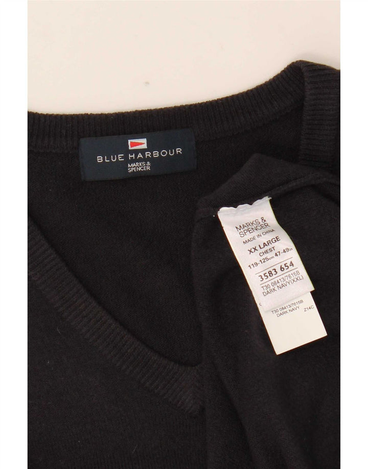 Suéter masculino Marks & Spencer Blue Harbor com decote em V 2XL acrílico marinho