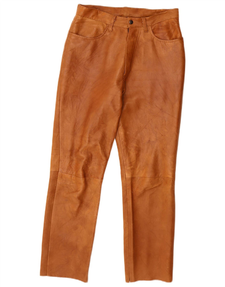 Calças de couro retas femininas vintage W28 L27 marrom