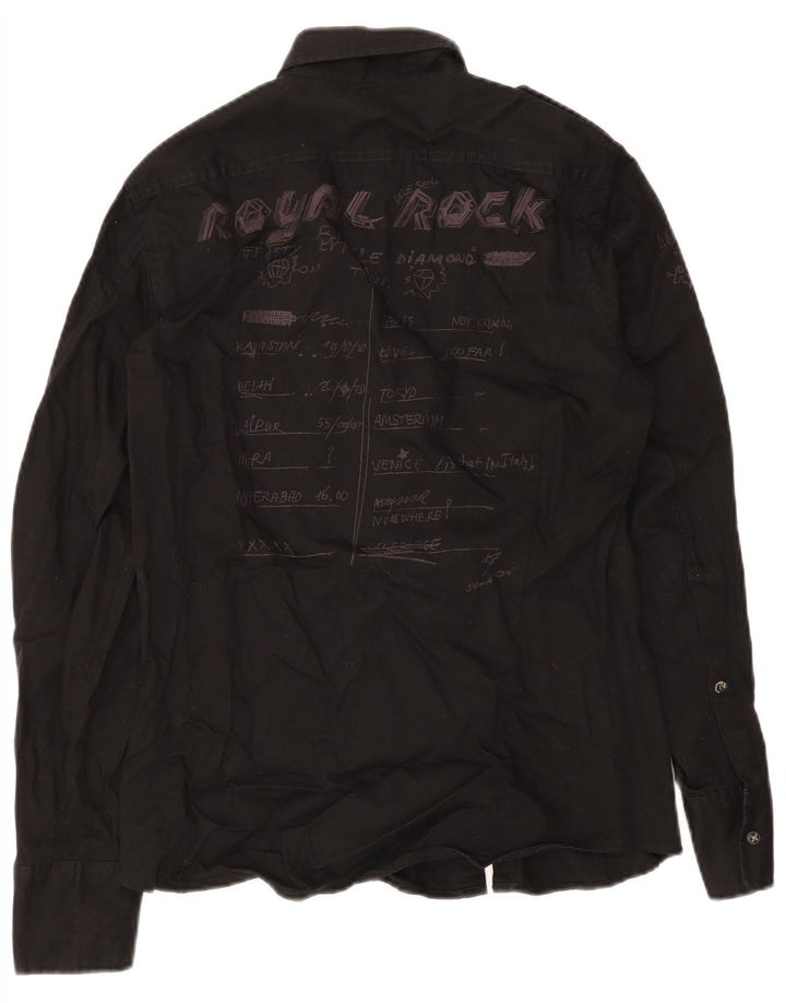 Camisa militar gráfica masculina diesel algodão preto médio