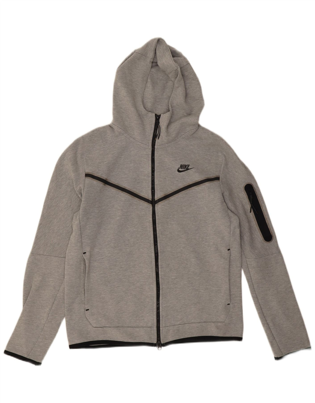 Suéter masculino Nike com capuz e zíper cinza médio algodão manchado