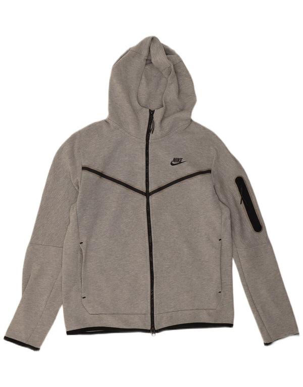 Suéter masculino Nike com capuz e zíper cinza médio algodão manchado