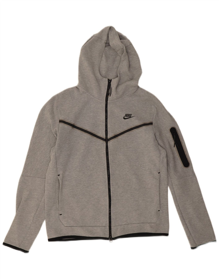 Suéter masculino Nike com capuz e zíper cinza médio algodão manchado