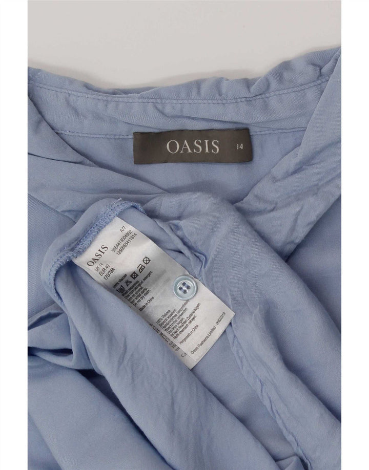 Blusa feminina sem mangas Oasis Reino Unido 14 grande viscose azul