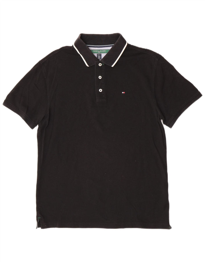 Camisa polo masculina Tommy Hilfiger média preta de algodão clássica