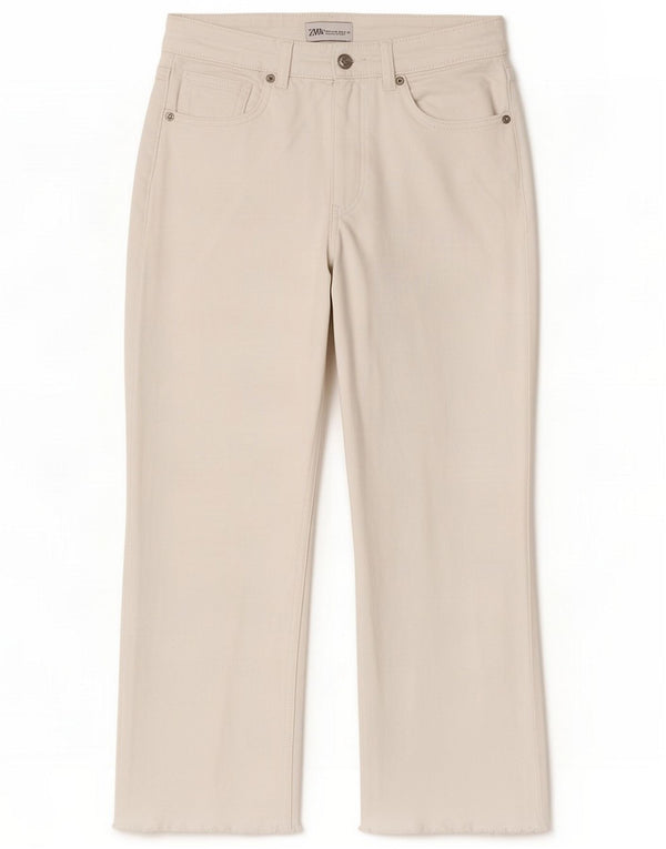 Zara Jeans femininos cortados de cintura alta UE 40 Médio W30 L24 Branco