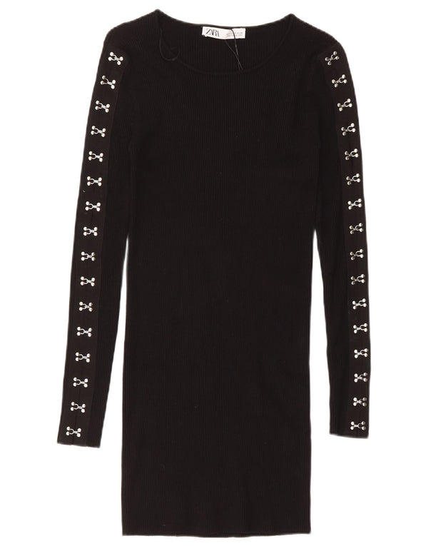 Zara vestido feminino de manga comprida, Reino Unido 8, pequeno, preto, viscose