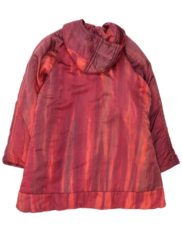 Casaco corta-vento feminino vintage com capuz UE 42 listrado grande Borgonha