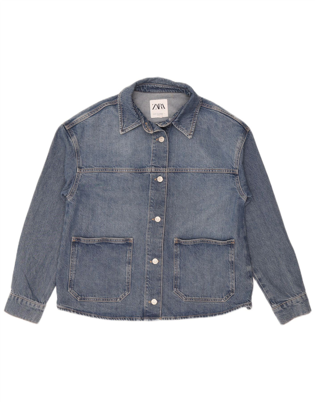 Jaqueta jeans oversized feminina Zara Reino Unido 14 algodão azul médio