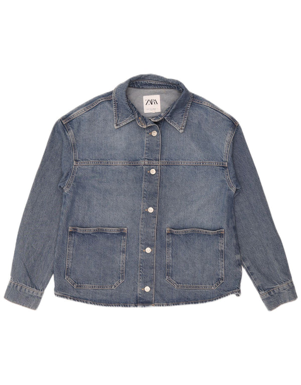 Jaqueta jeans oversized feminina Zara Reino Unido 14 algodão azul médio