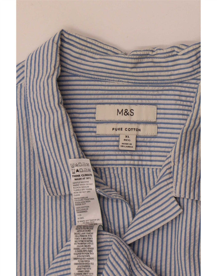 Camisa masculina de manga curta Marks & Spencer XL algodão listrado azul