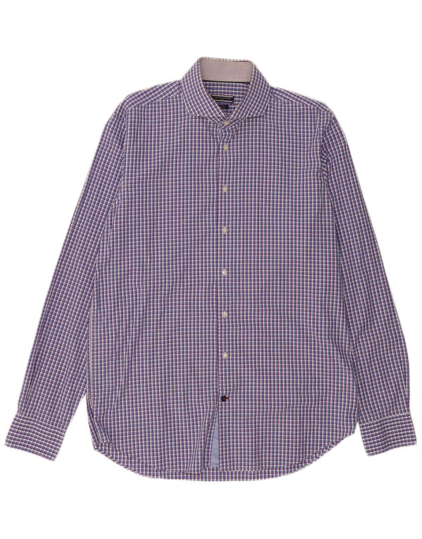 Camisa masculina Tommy Hilfiger xadrez slim fit tamanho 44 17 1/2 XL roxo xadrez