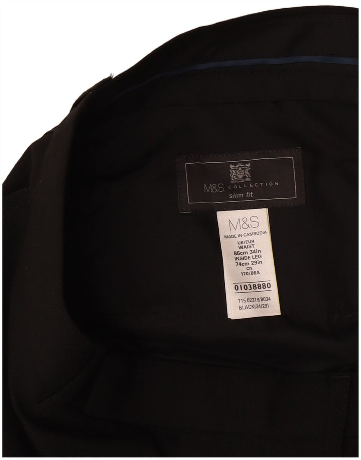 Calça masculina Marks & Spencer Slim Fit W34 L29 Poliéster Preto