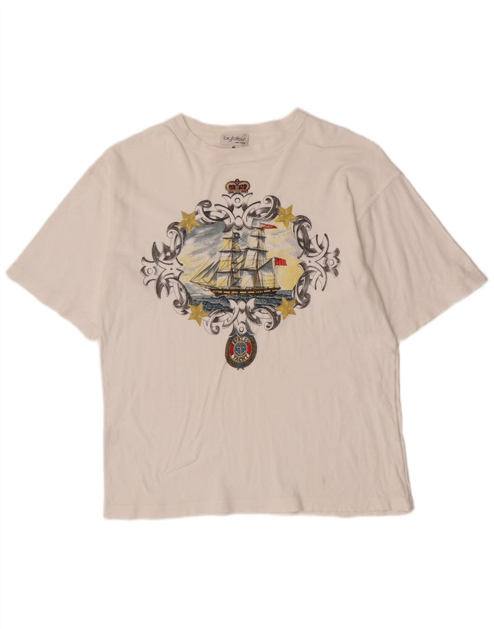 Camiseta masculina gráfica Byblos Top médio algodão branco