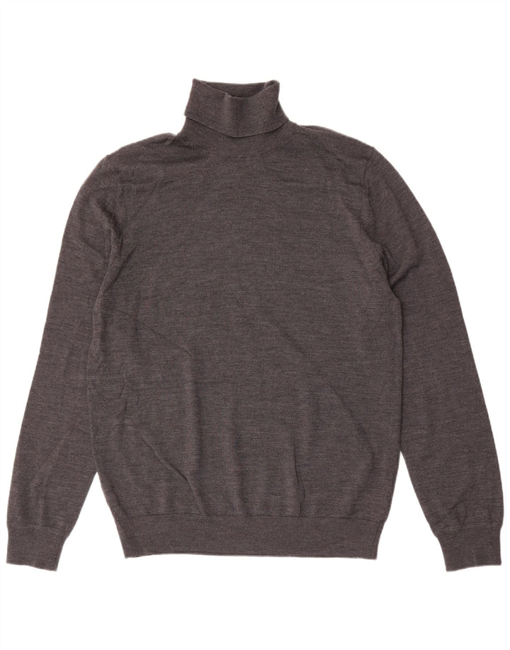 Suéter masculino Marks & Spencer com gola redonda, lã merino cinza grande