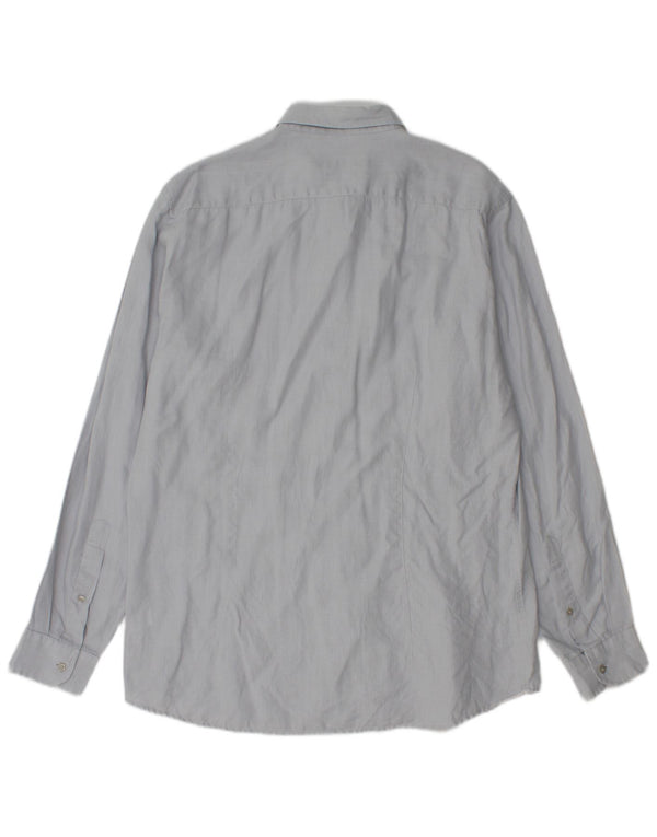 Trussardi Jeans Camisa masculina tamanho 42 grande linho azul