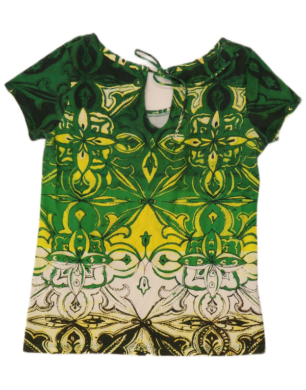 Blusa feminina Desigual com estampa gráfica UK 14 grande algodão paisley verde