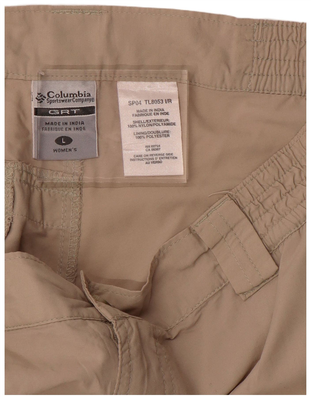 COLUMBIA Calça cargo feminina reta grande W32 L30 poliéster bege